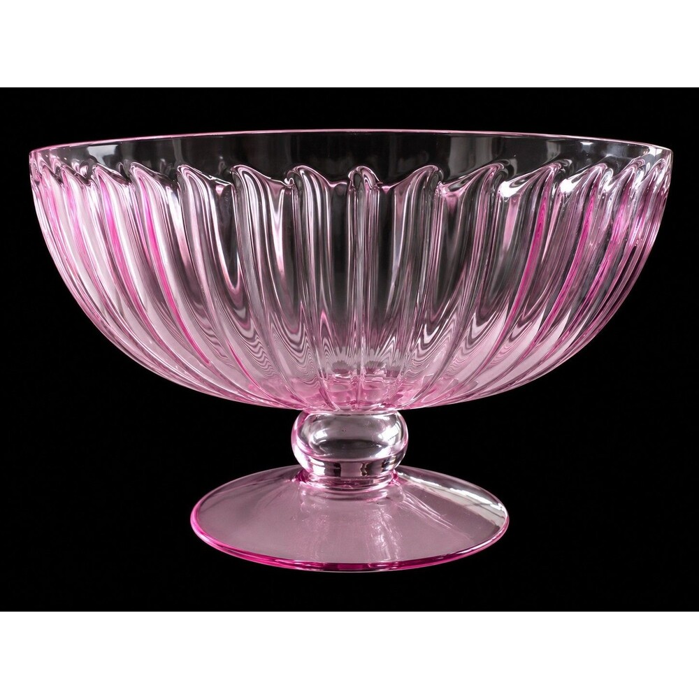 Vintage Pink 12 "Large Ribbed Pedestal Centerpiece Bowl MCM Unmarked